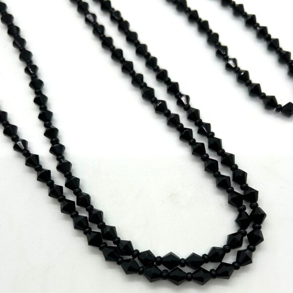 Antique Black Glass Beaded Necklace, 50 inches early 1900s  Flapper Length - Picture 3 of 13